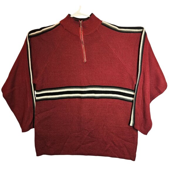 Point Zero Half-Zip Mens L Red Sweater black Stripes 1/4 Zip Career retro casual - Picture 1 of 9